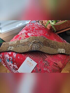 Igigi By Yuliya Raquel Gold Beaded Snap Button Black Waist Belt - Size 14/16